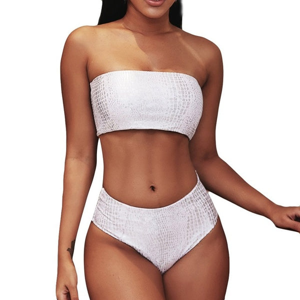 Bikini 2020 Sexy Snake Print High Waist Swimming suit for Women Bikini Set Bandeau Sexy Swimsuit Monokini mujer Strapless  430#3
