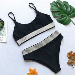 Patchwork swimsuit women High waist bikini 2020 Bandeau swimwear Ribbed biquini Sports bathing suit Vintage swim suit female new