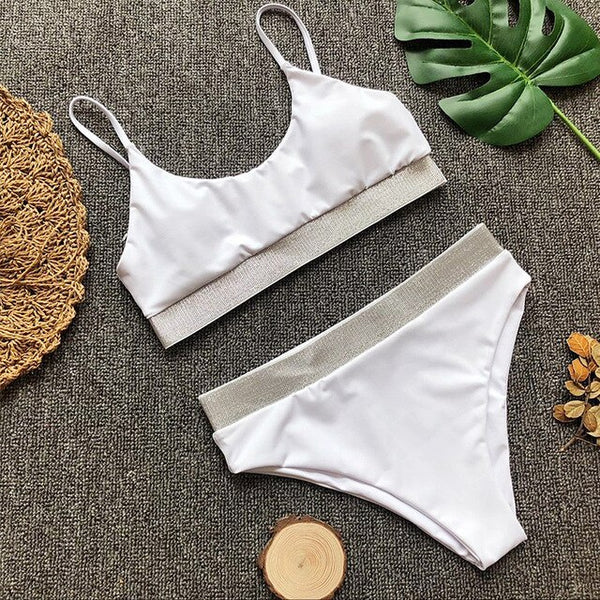 Patchwork swimsuit women High waist bikini 2020 Bandeau swimwear Ribbed biquini Sports bathing suit Vintage swim suit female new