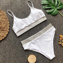 Patchwork swimsuit women High waist bikini 2020 Bandeau swimwear Ribbed biquini Sports bathing suit Vintage swim suit female new
