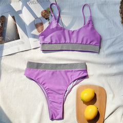 Patchwork swimsuit women High waist bikini 2020 Bandeau swimwear Ribbed biquini Sports bathing suit Vintage swim suit female new