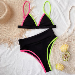 Patchwork swimsuit women High waist bikini 2020 Bandeau swimwear Ribbed biquini Sports bathing suit Vintage swim suit female new