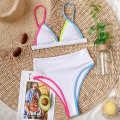 Patchwork swimsuit women High waist bikini 2020 Bandeau swimwear Ribbed biquini Sports bathing suit Vintage swim suit female new