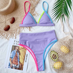 Patchwork swimsuit women High waist bikini 2020 Bandeau swimwear Ribbed biquini Sports bathing suit Vintage swim suit female new