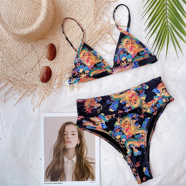 Patchwork swimsuit women High waist bikini 2020 Bandeau swimwear Ribbed biquini Sports bathing suit Vintage swim suit female new