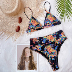 Patchwork swimsuit women High waist bikini 2020 Bandeau swimwear Ribbed biquini Sports bathing suit Vintage swim suit female new