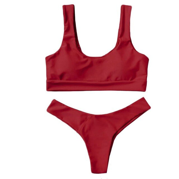 JAYCOSIN Solid Bikini Set Women Sexy Two Piece Swimsuit Bikinis Summer Tube Top Swimwear Mid Waist Bathing Suit Female Biquini