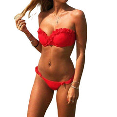 hirigin Women's High Waist Bikini Set Swimwear Swimsuit Ladies Ruffles Fashion Solid color Beachwear Bathing Suit