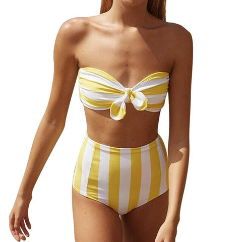 Strapless Bikini Set Bandeau Swimwear Women High Waist Bathers Knot Brazilian Biquini Sexy Bathing Suit Female Micro Bikinis